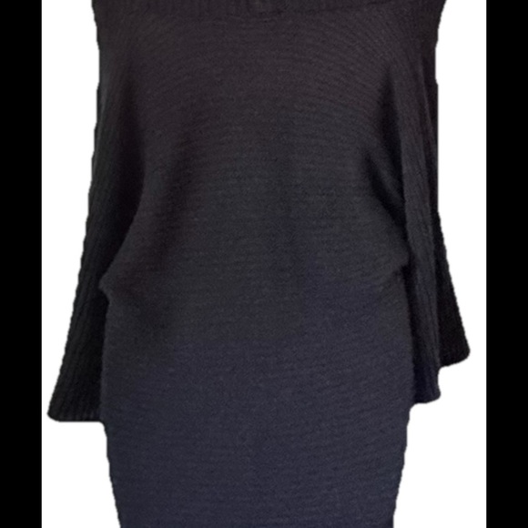 Wet Seal Juniors Off Shoulder Knit Sweater Dress M Black Semi-Sheer Knee Length - Picture 5 of 9